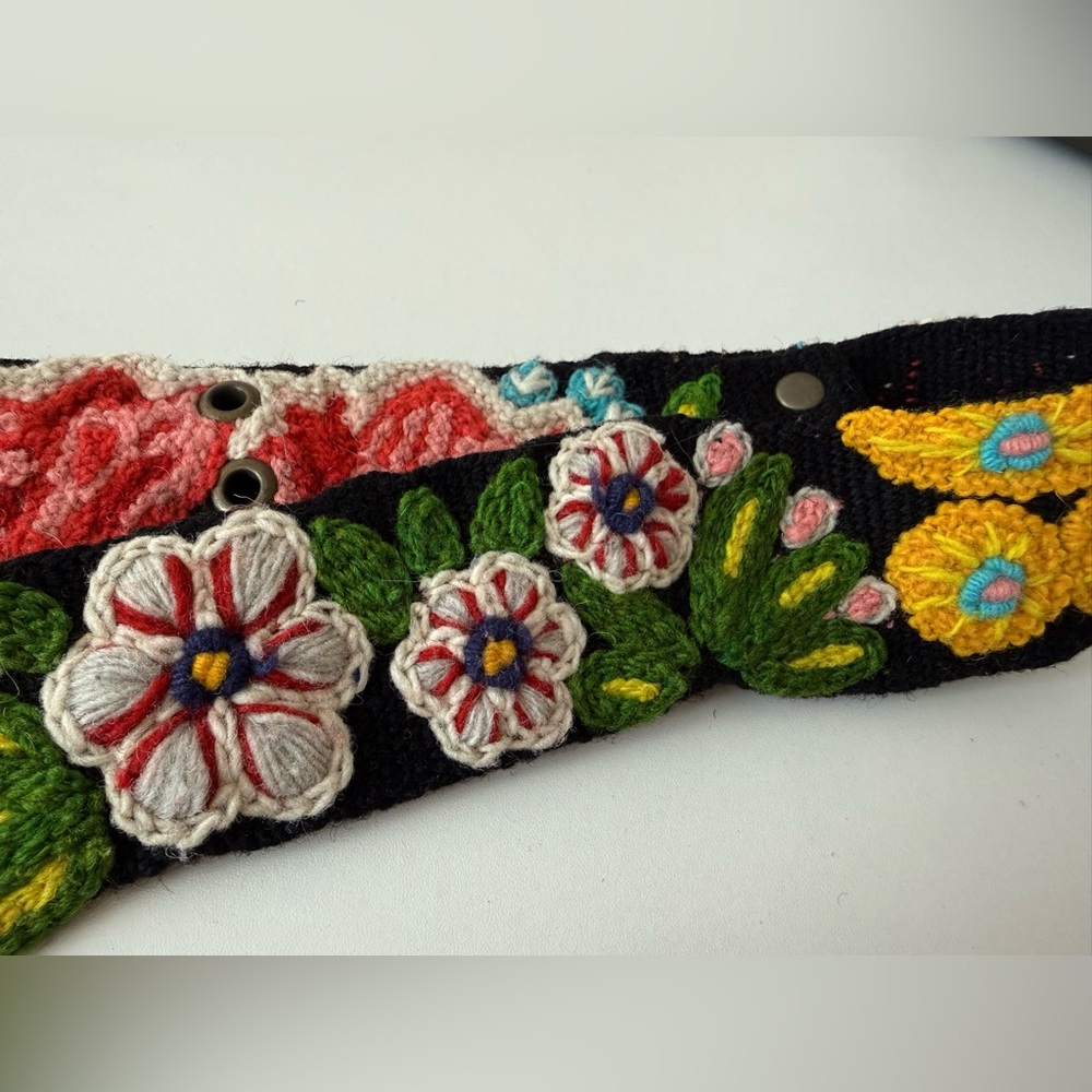 Jenny Krauss Floral Wool Belt Hand Embroidery Wildflowers Boho Artisan Festival - Picture 6 of 16